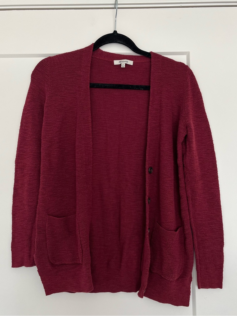 Madewell Burgundy Button Front Cardigan XS Front Pockets Soft Knit Lightweight
